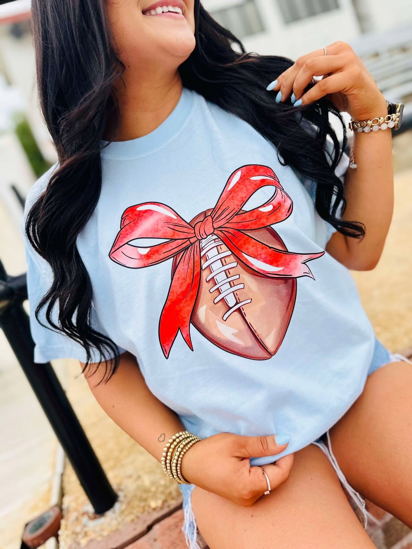 Custom Color Football Bow Graphic Top