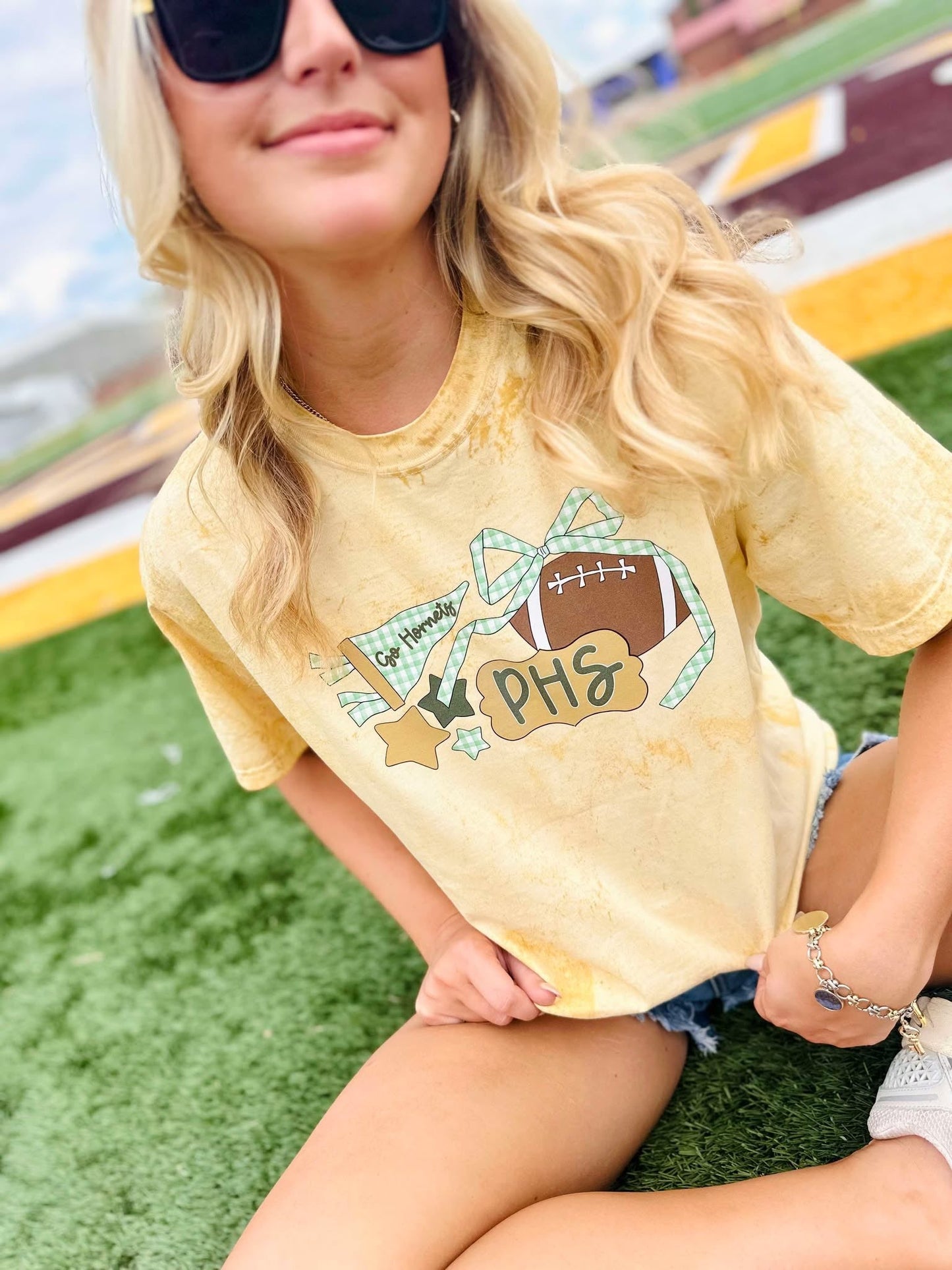 Gingham Bow Football Collage DTF Graphic Tee