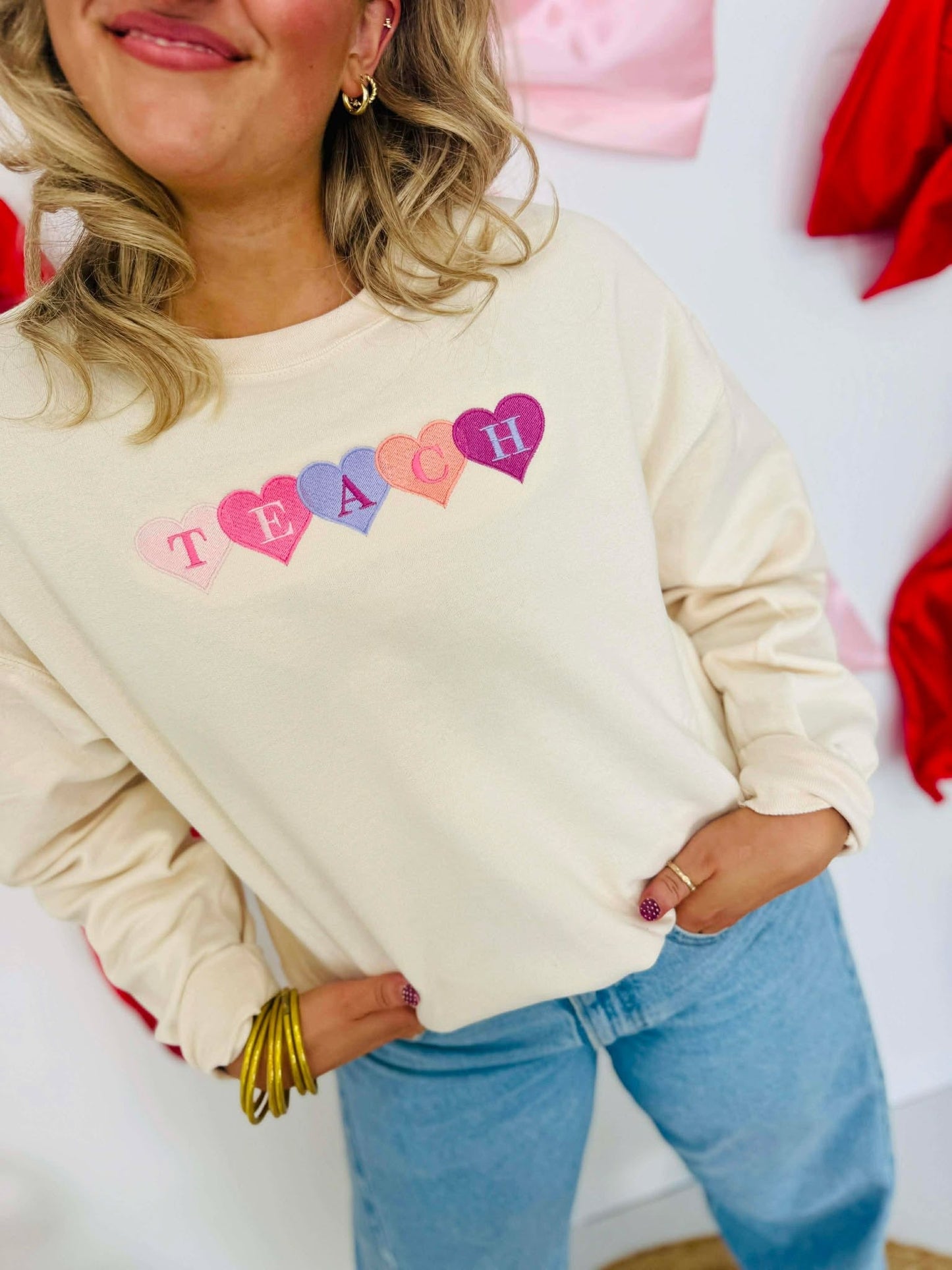 Teach Sweethearts Embroidered Sweatshirt