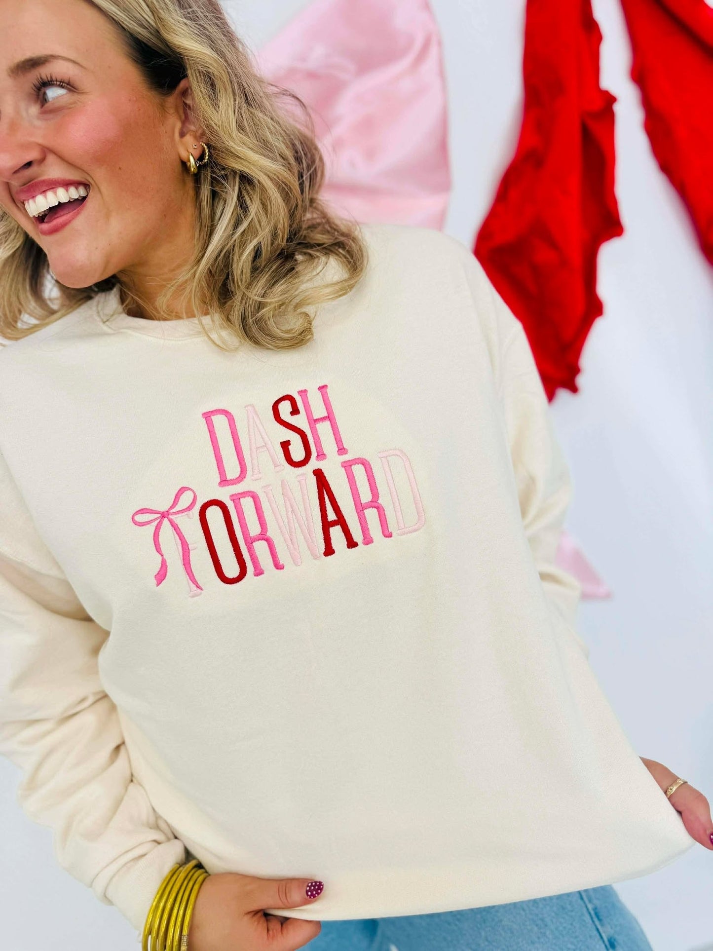 Boutique Valentines Day Bow Embroidered Sweatshirt