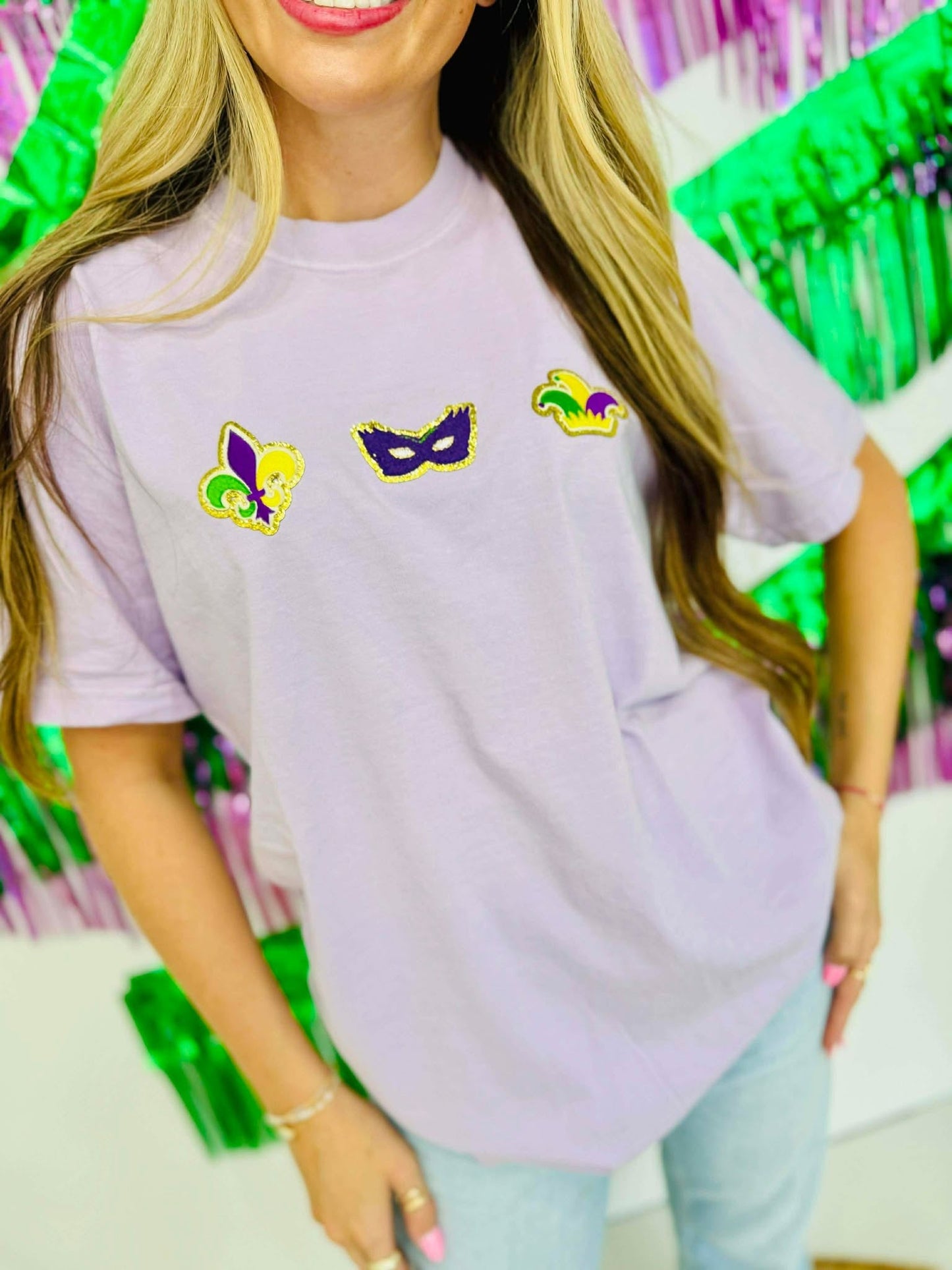 Mardi Gras Trinket Trio Chenille Patch Tee