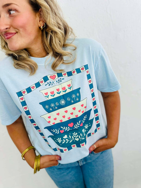 Antique Bowl Dish Stack Heart Border DTF Tee