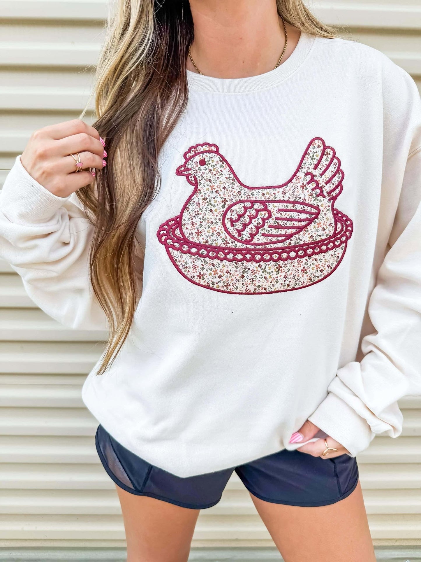 Red Chicken Floral Applique