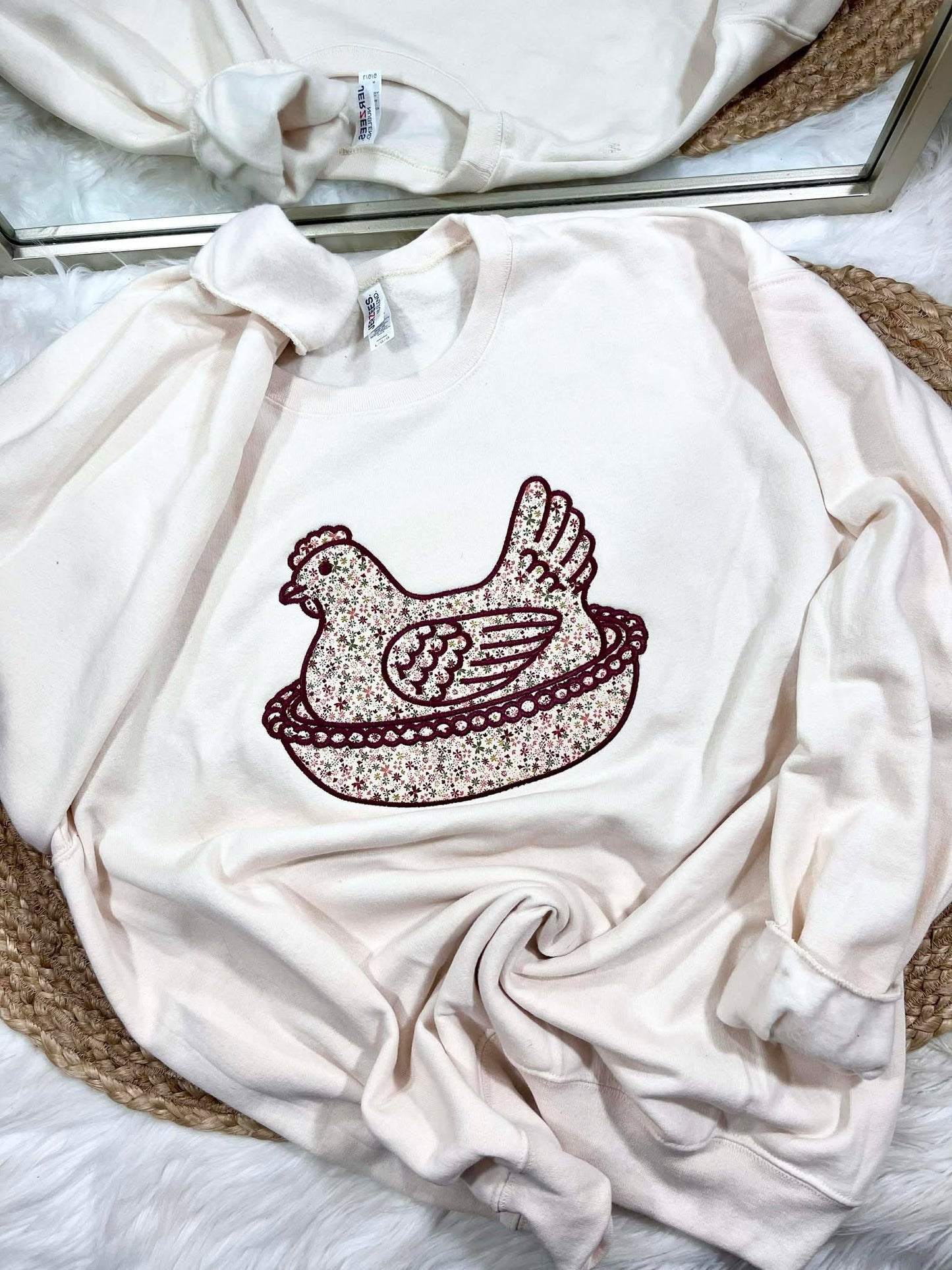 Red Chicken Floral Applique