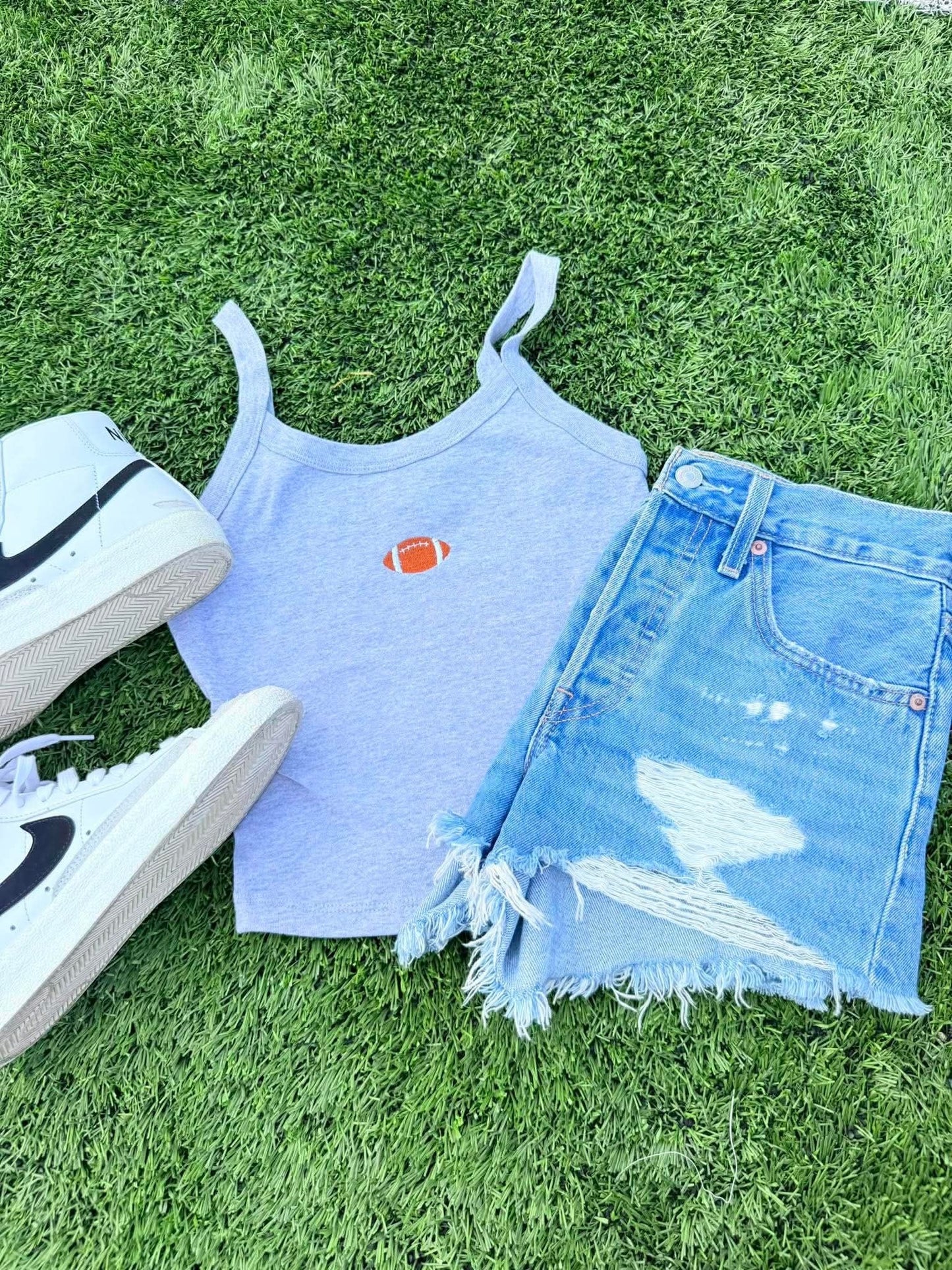 Cropped Football Embroidery GAME115 Tank