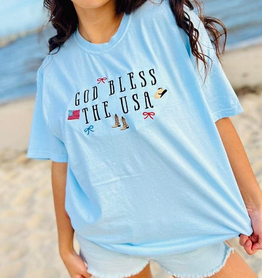 God Bless the USA Embroidery JULY42 Top