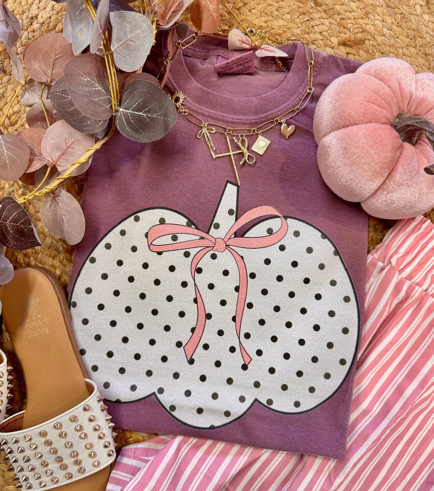 Polka Dot Pumpkin Bow Tee