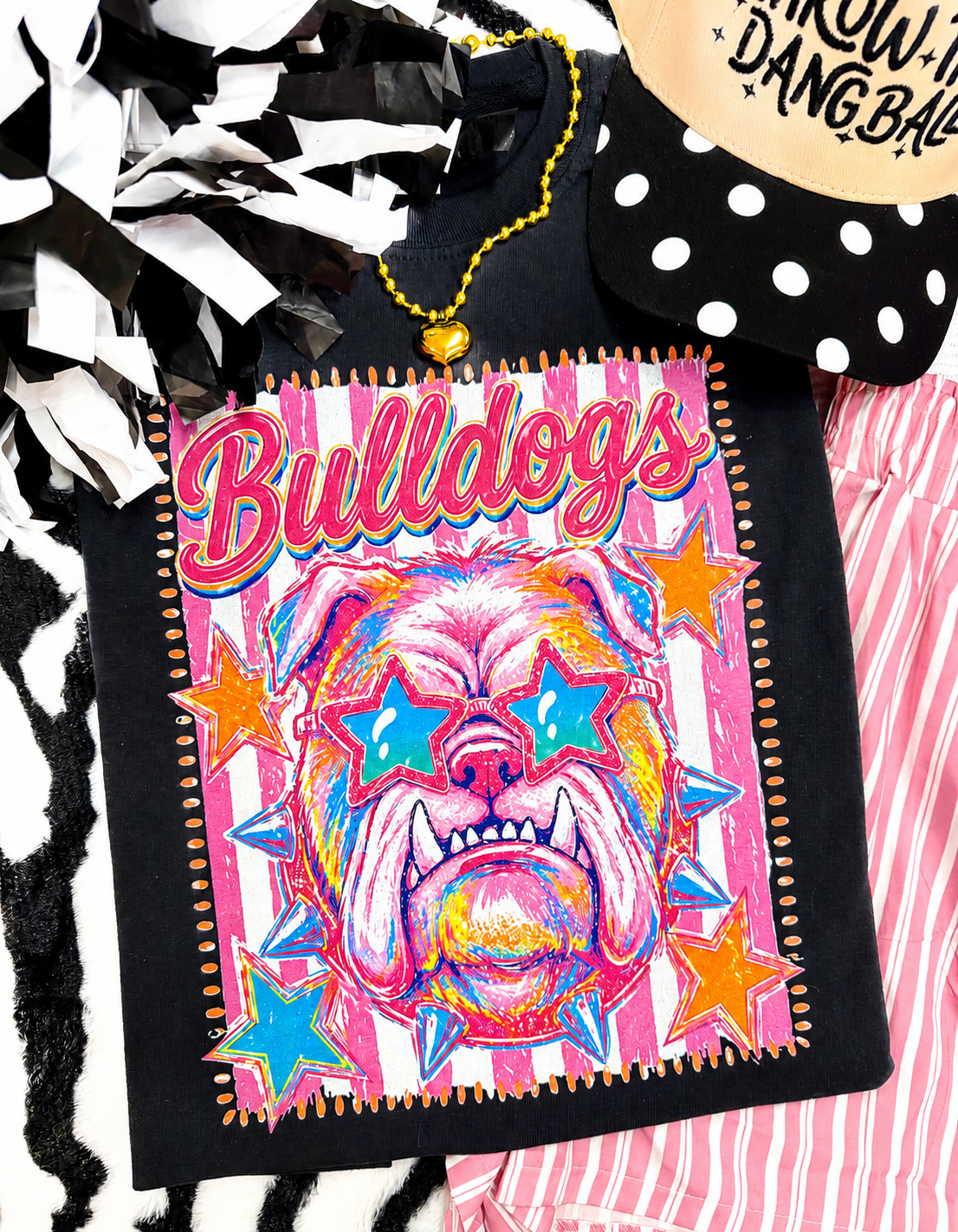 Bulldogs Pink Stripe Preppy Tee