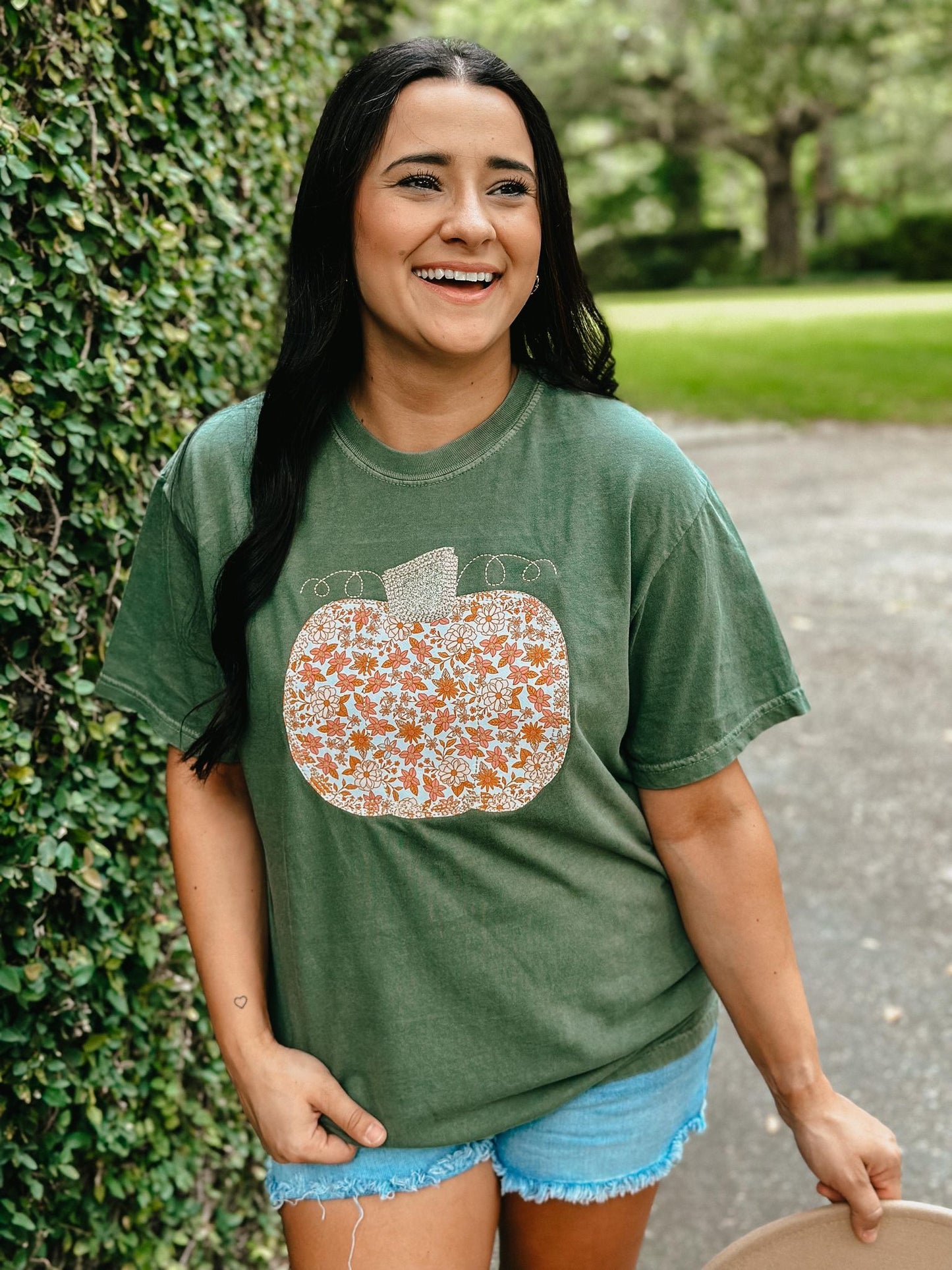 Floral Glitter Pumpkin Applique Tee