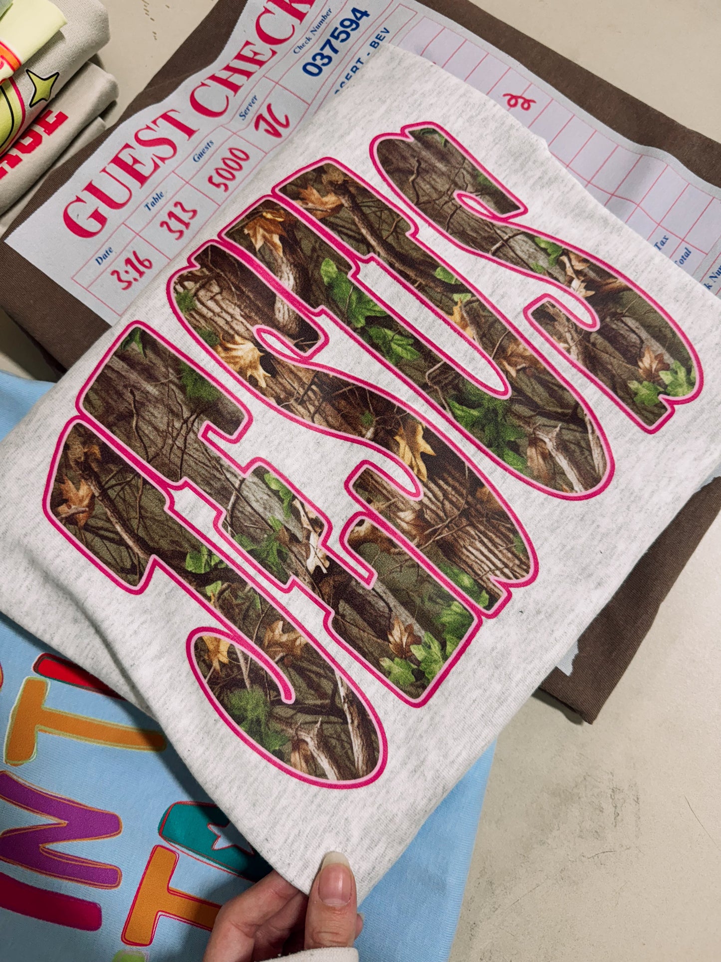 Camo Jesus hot pink outline tee or sweatshirt