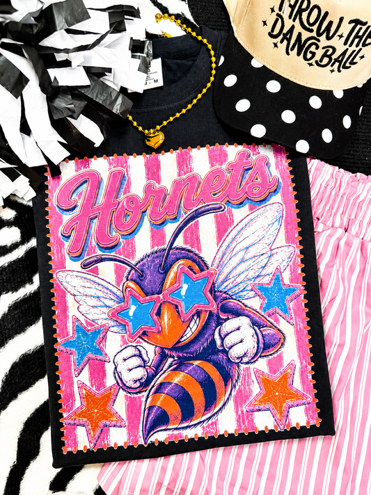 Hornets Pink Stripe Preppy Tee