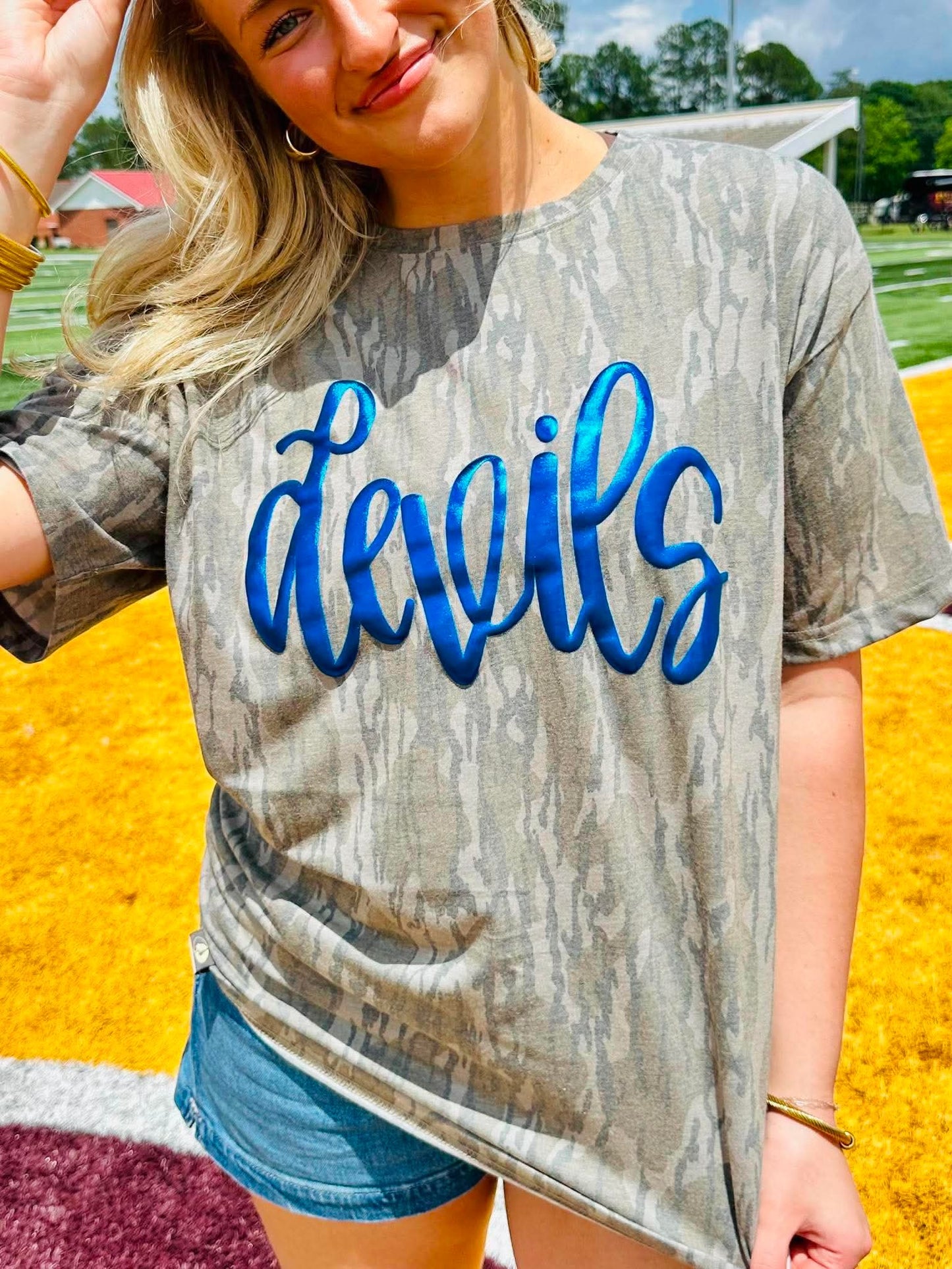 Camo Team Fancy Cursive GAME120 Puff Graphic