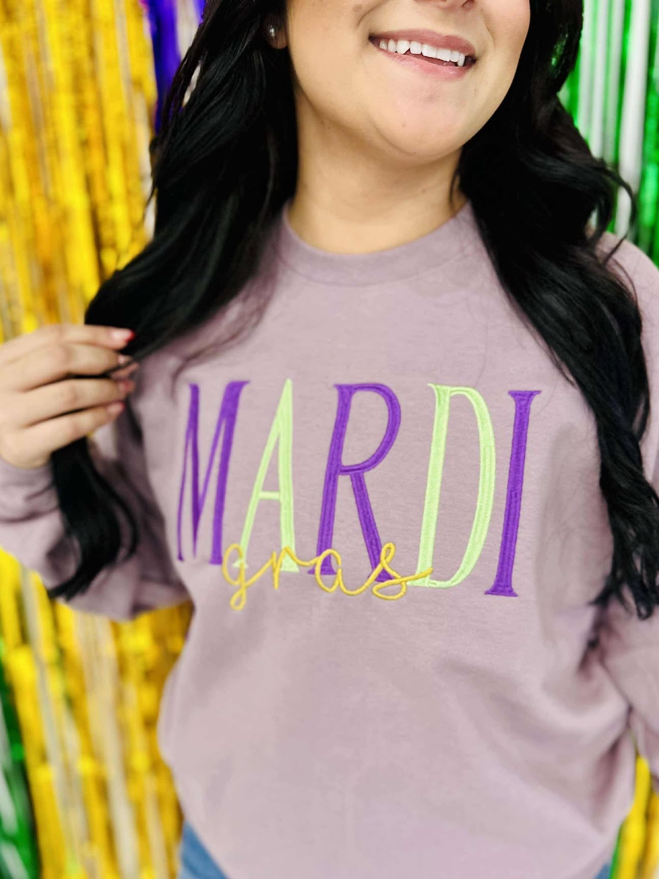 Mardi Gras Multi Font Embroidered Sweatshirt