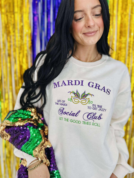 Mardi Gras Social Club Mask Embroidery Sweatshirt