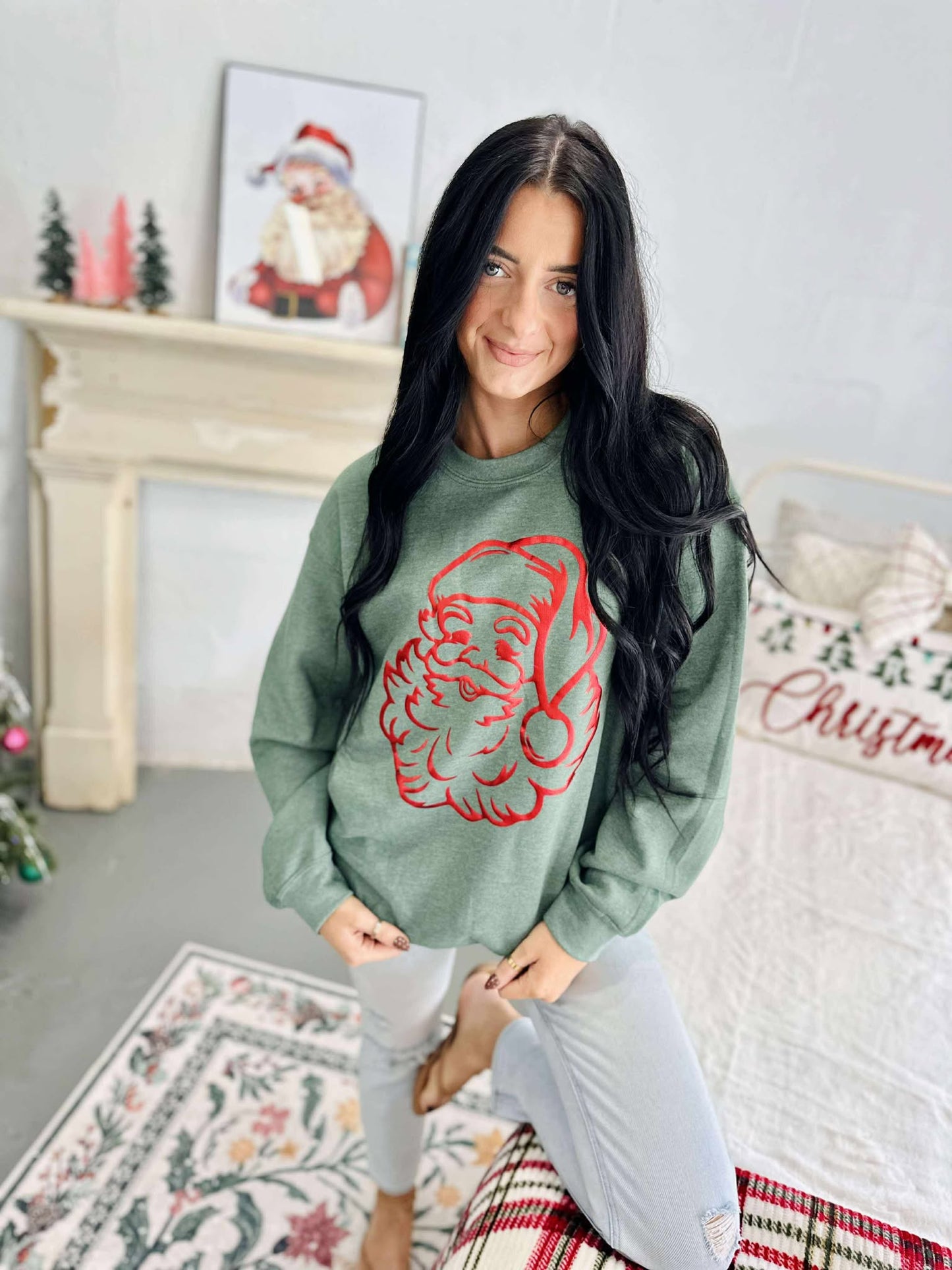 Vintage Santa Claus Puff Outline Sweatshirts