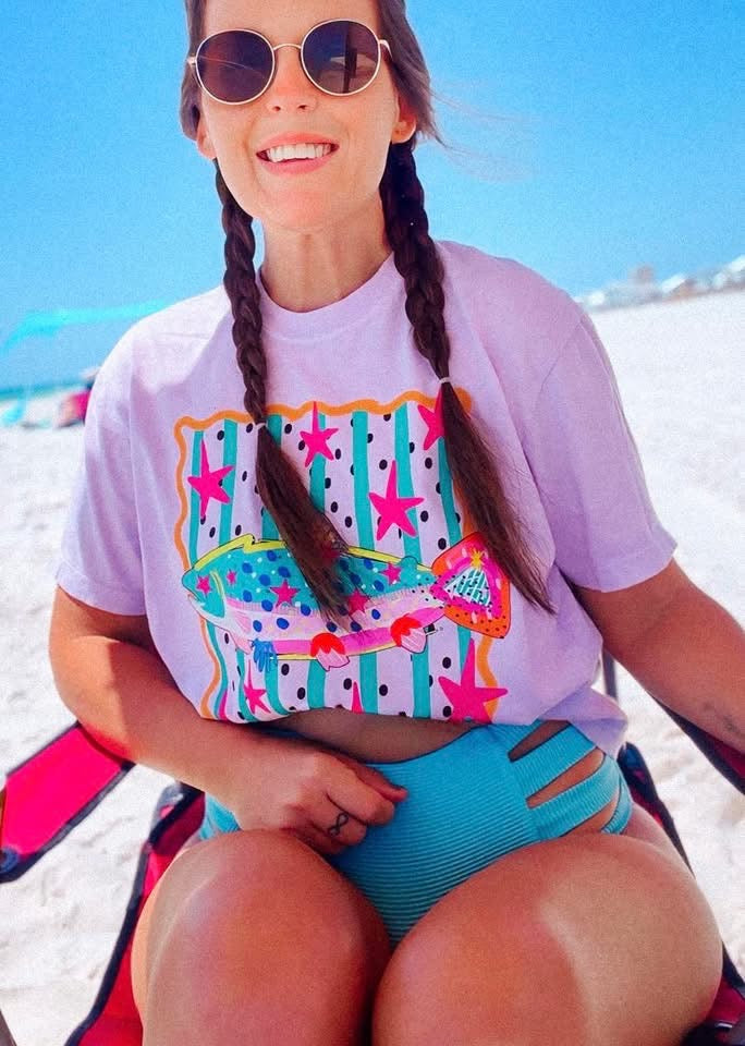 Colorful Coastal Fish Graphic Tee | Bright Beach Boutique Shirt | Summer Lake Day Graphic Tee | Fun Southern Fish T-Shirt