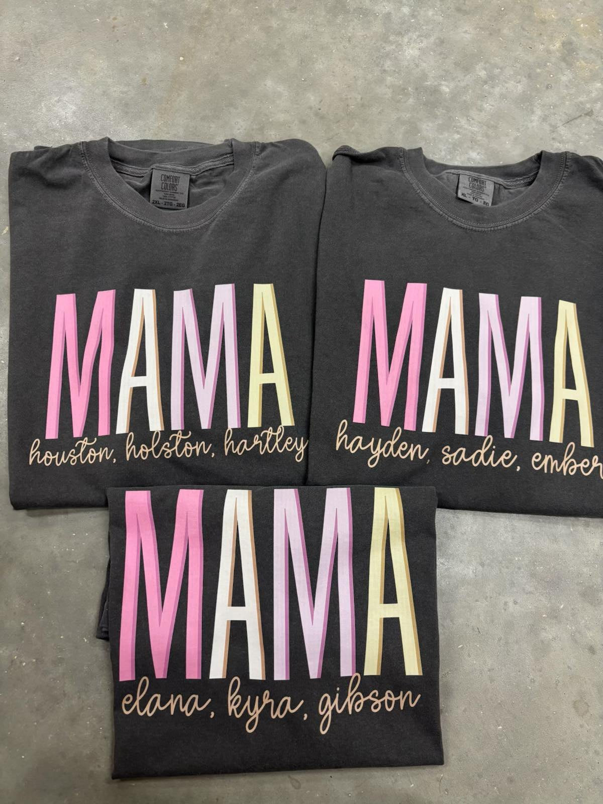 Custom Tall Multicolored Mama Names DTF Design