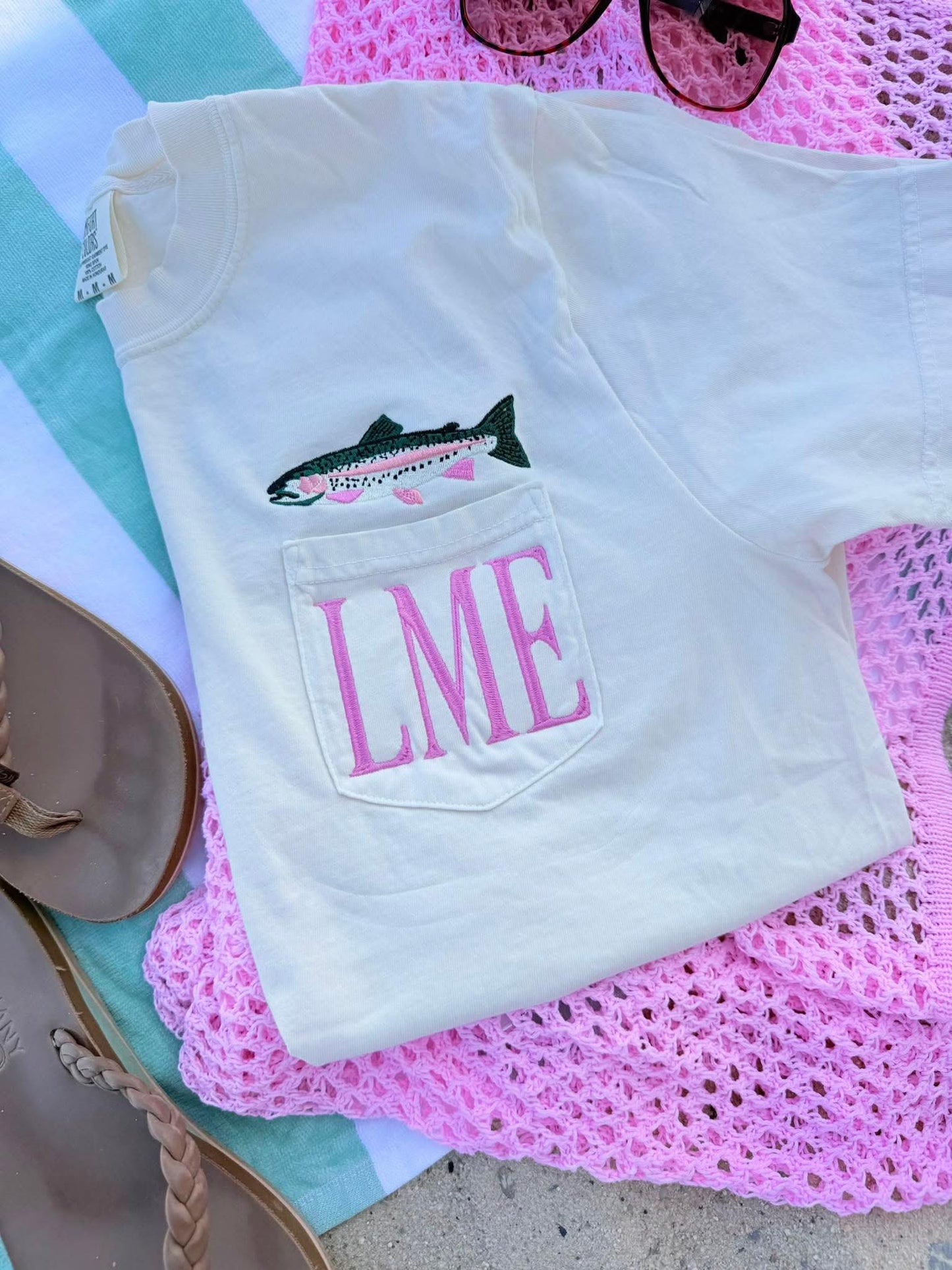 Rainbow Trout Pocket Tee Initials Embroidery