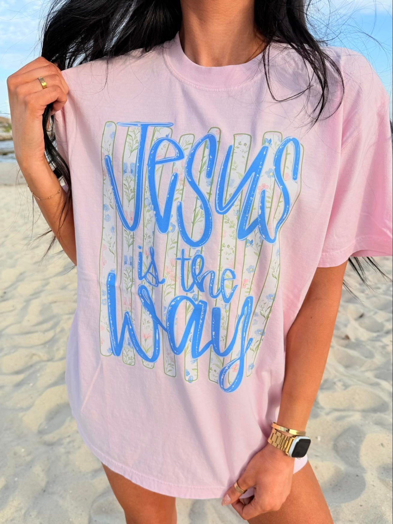 Jesus is the Way Pastel Floral Stripe FAITH107 DTF