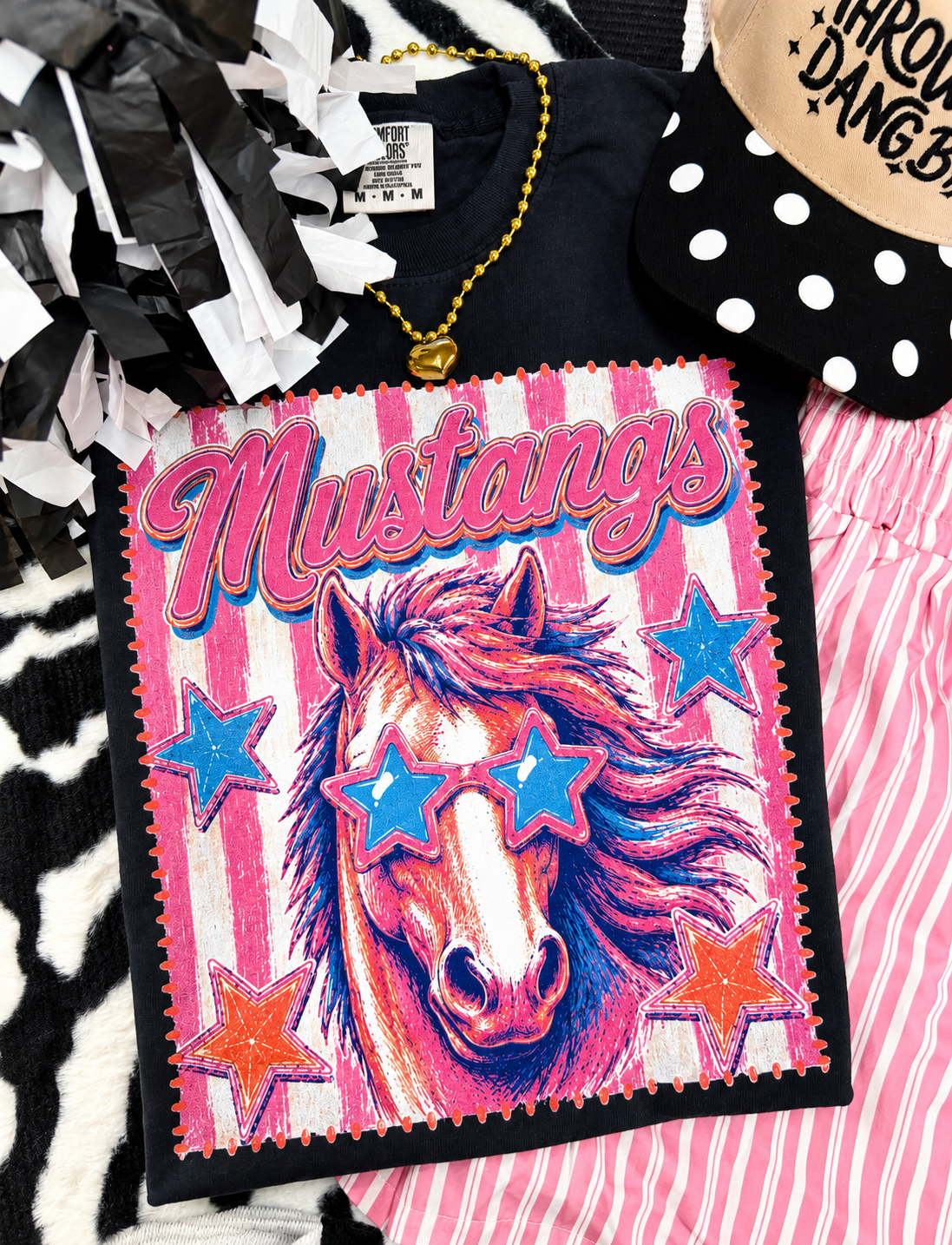 Mustangs Pink Stripe Preppy Tee