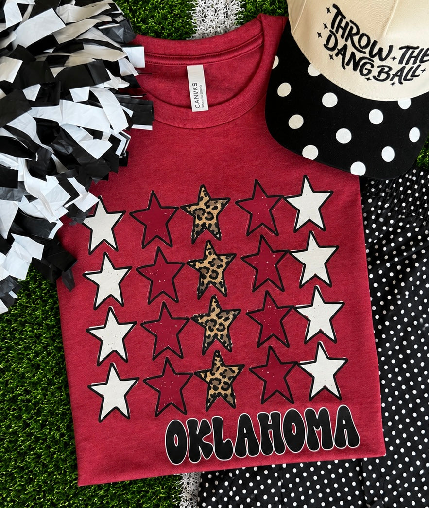 Oklahoma Crimson Leopard Stars Tee