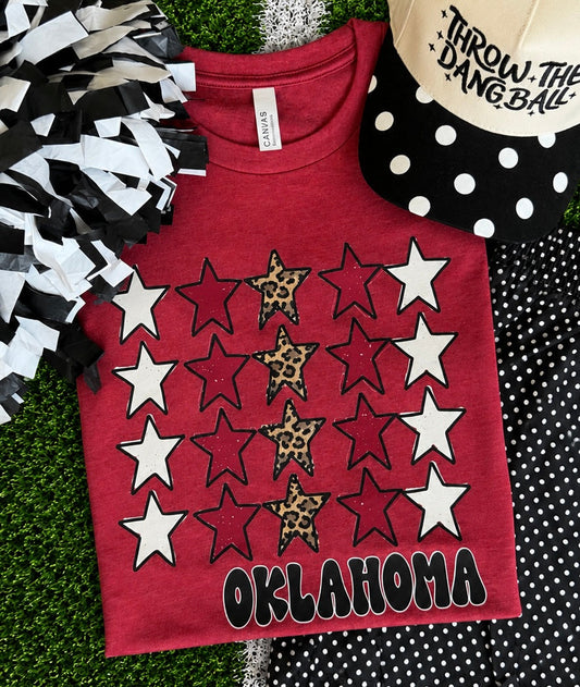 Oklahoma Crimson Leopard Stars Tee