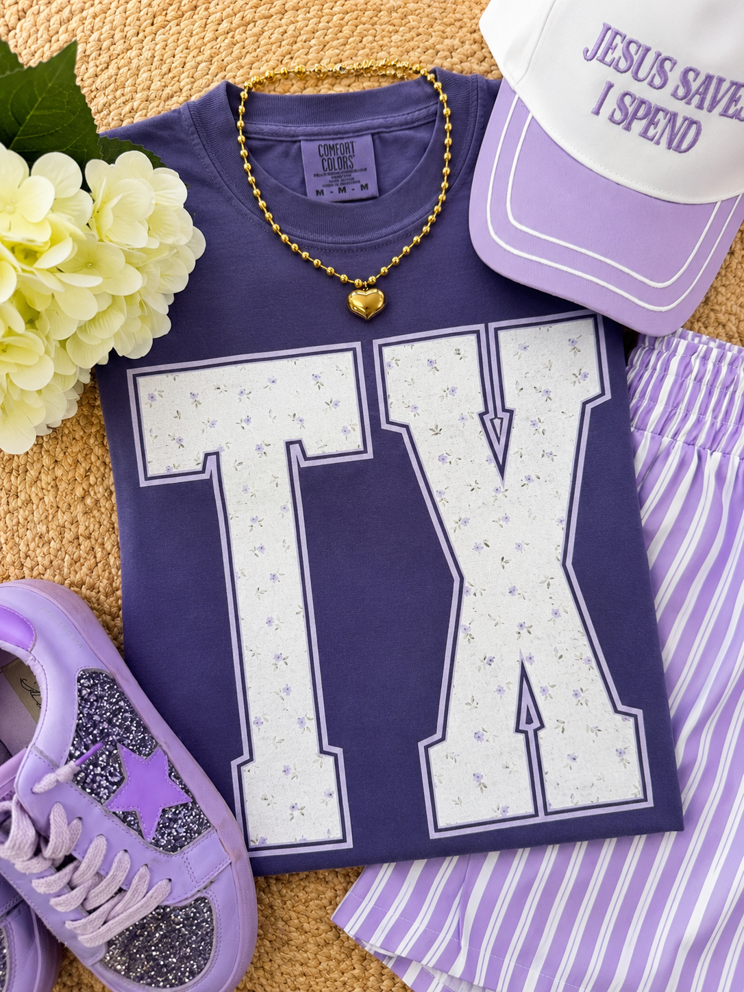 TX Purple Floral State Tee
