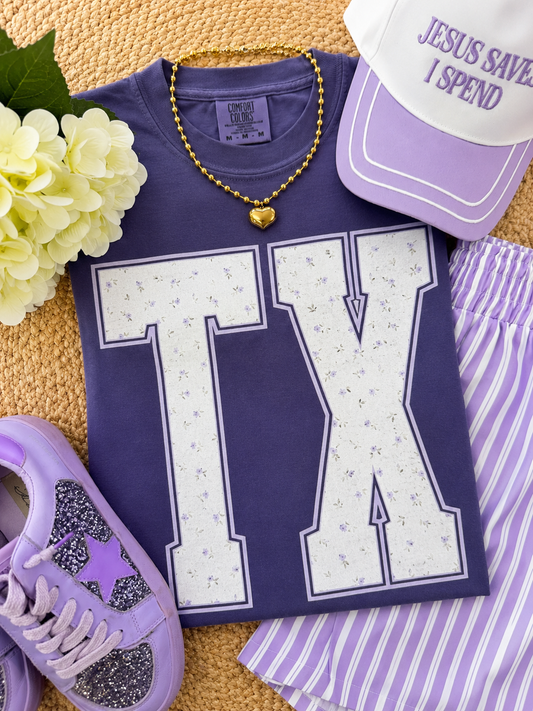 TX Purple Floral State Tee