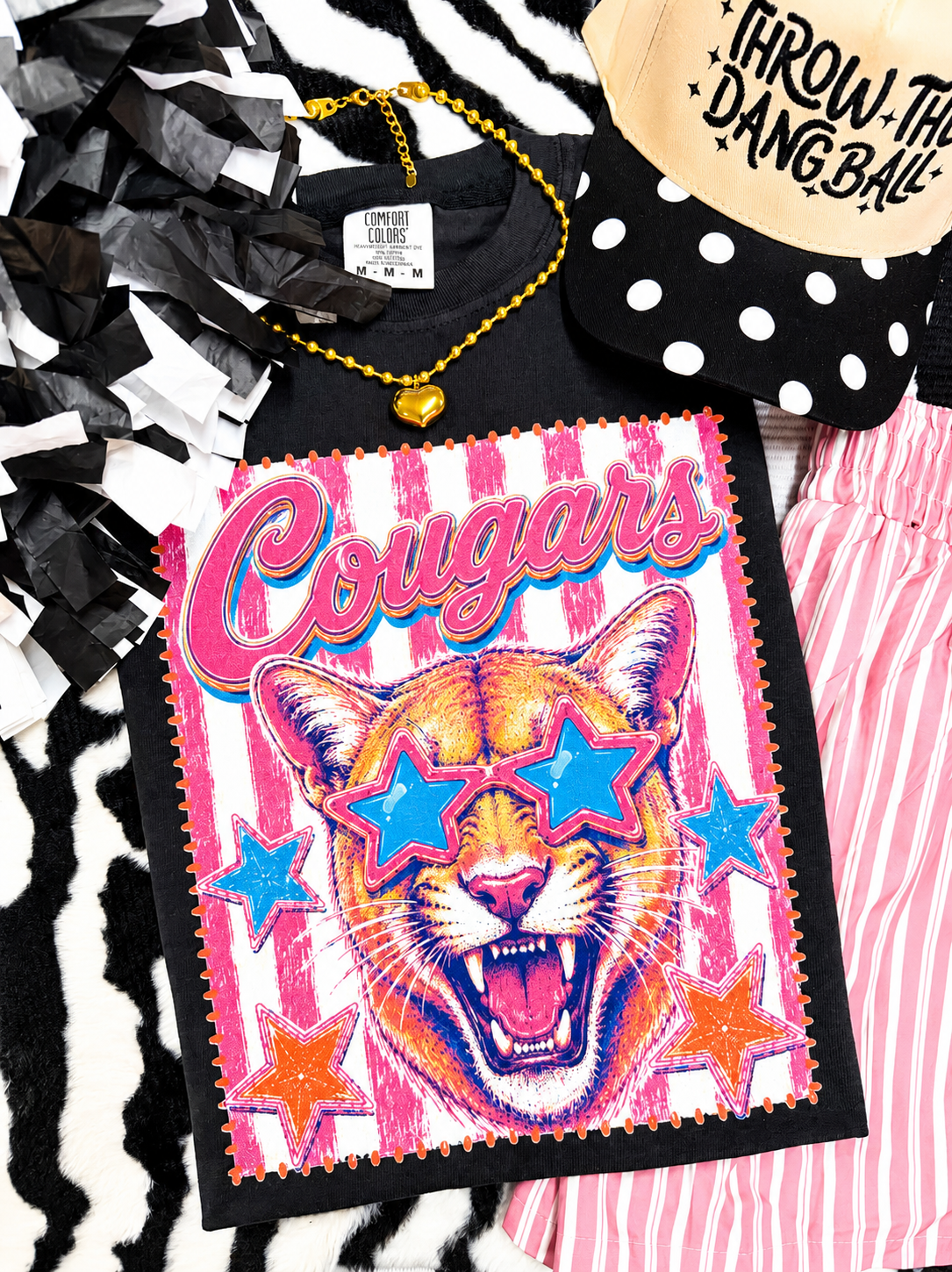 Cougars Pink Stripe Preppy Tee