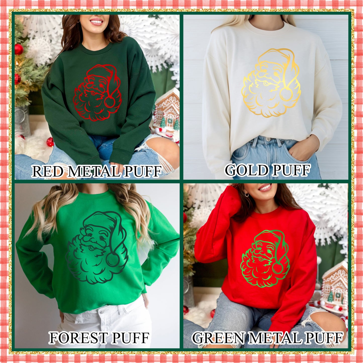 Vintage Santa Claus Puff Outline Sweatshirts