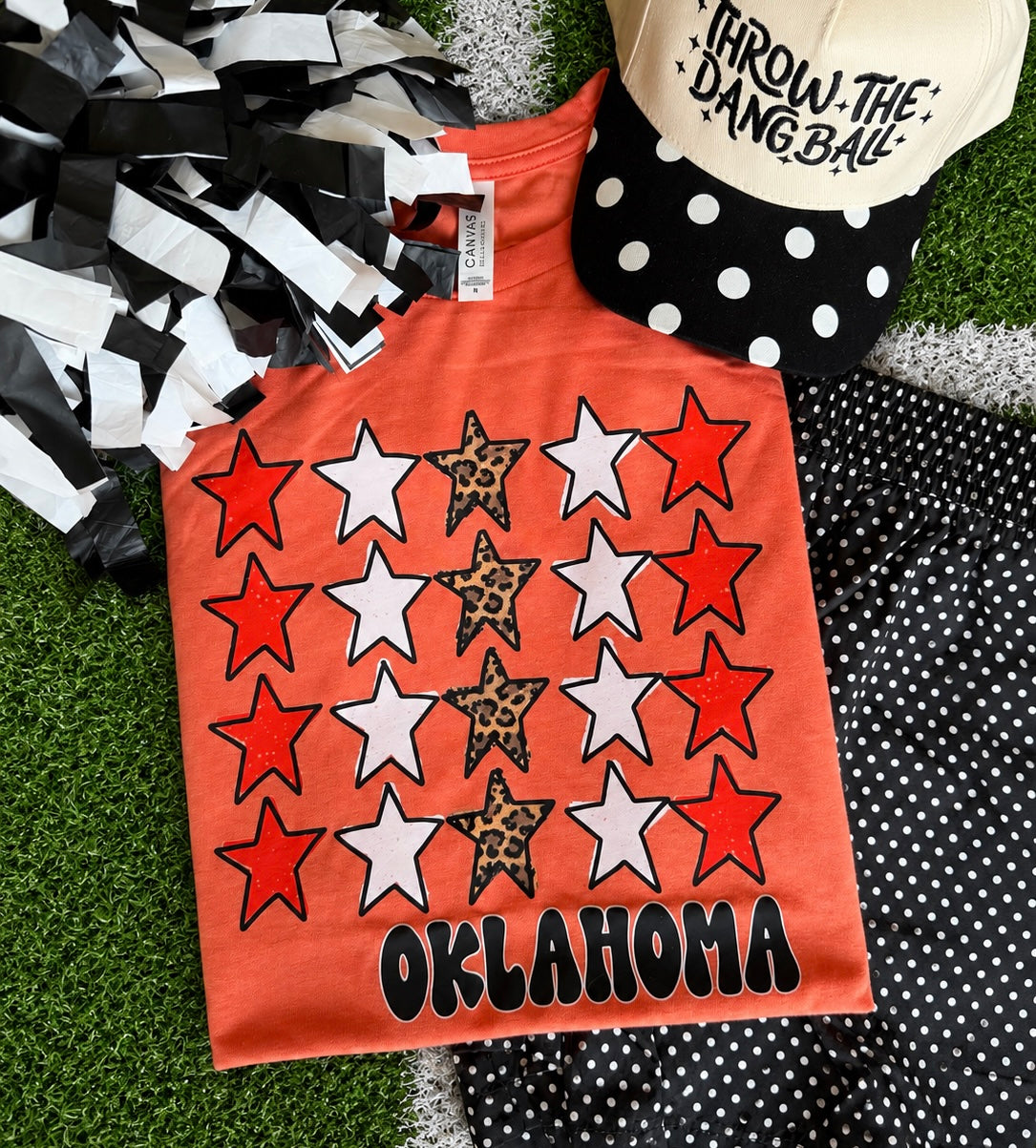 Oklahoma Orange Leopard Stars Tee