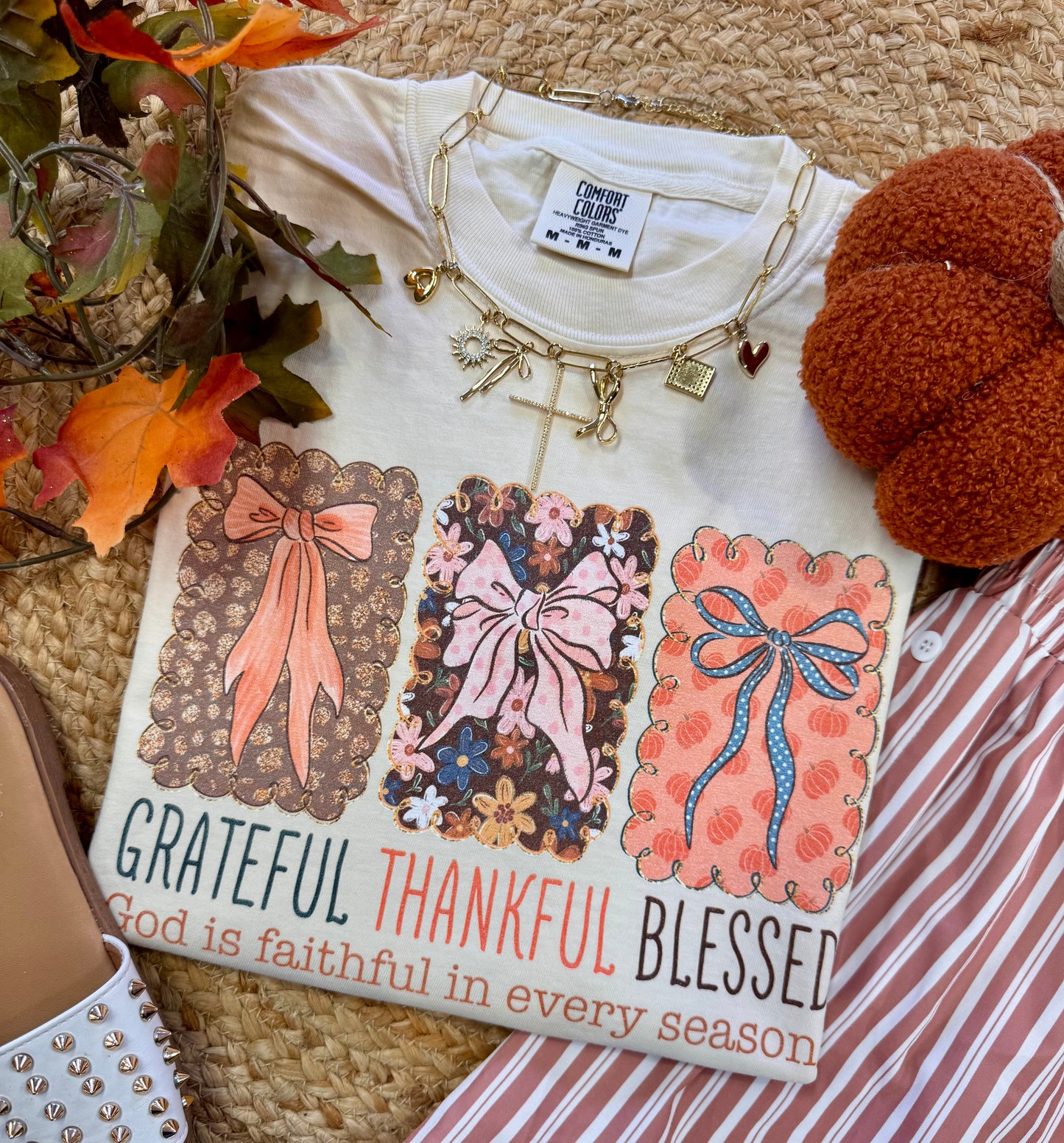 Grateful Thankful Blessed Fall Bows Tee
