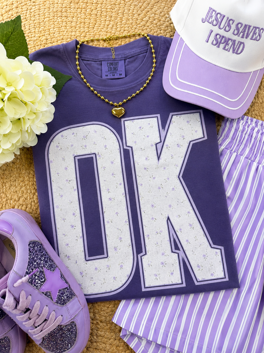OK Purple Floral State Tee