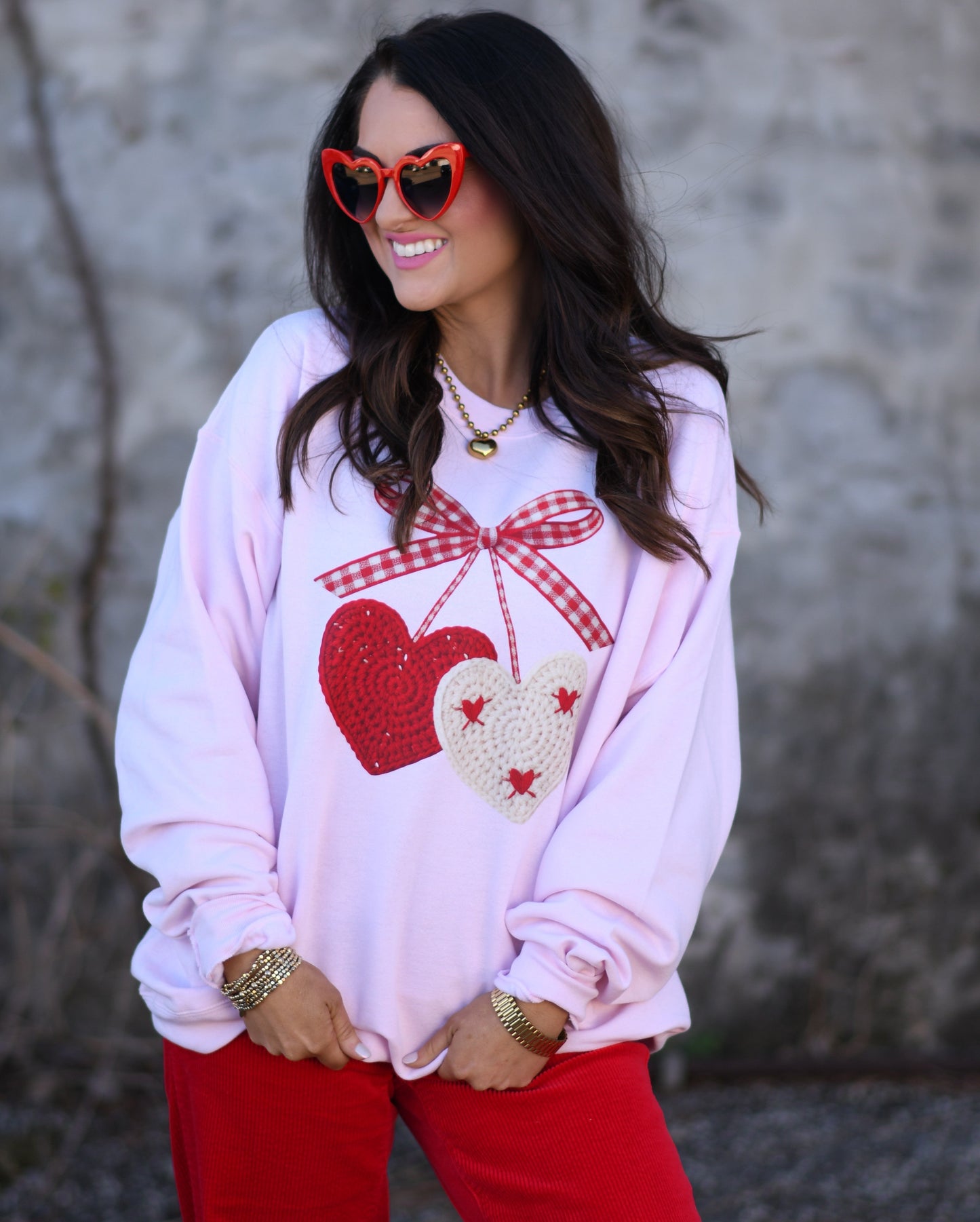 *SALE* RTS Faux Crochet Cherry Hearts Sweatshirt