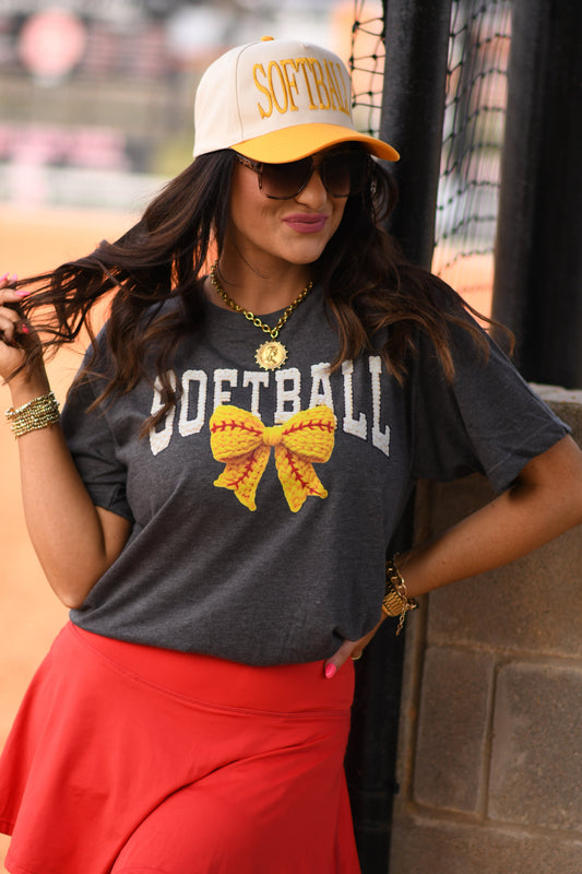 Faux Yarn Bow Softball Tee