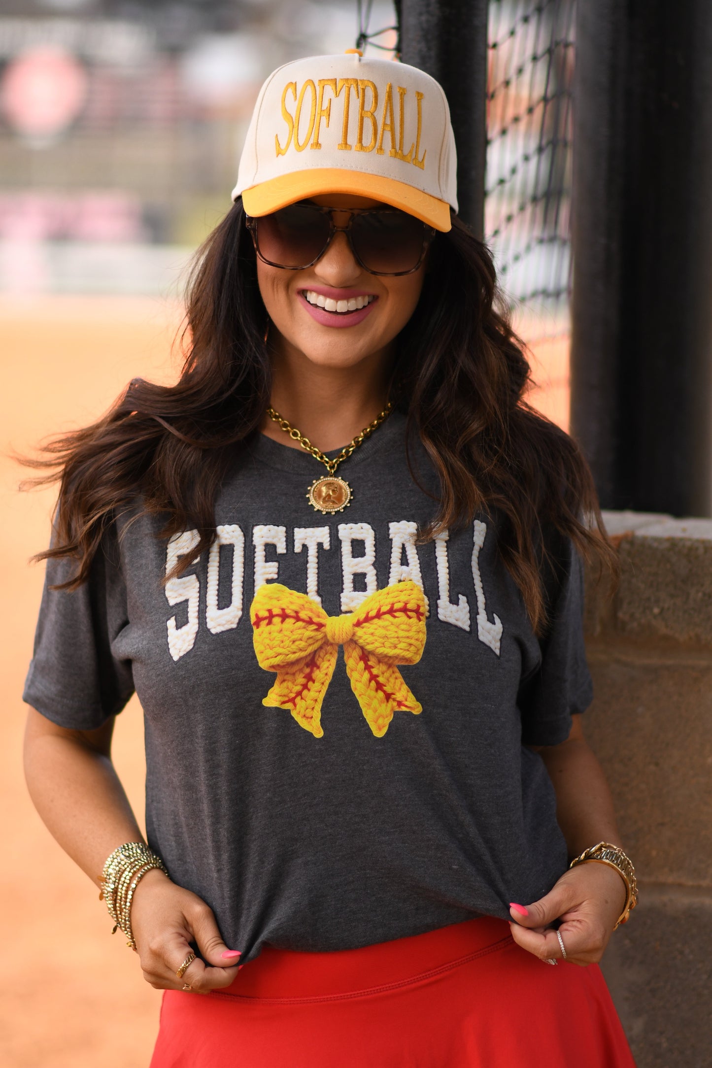 Faux Yarn Bow Softball Tee