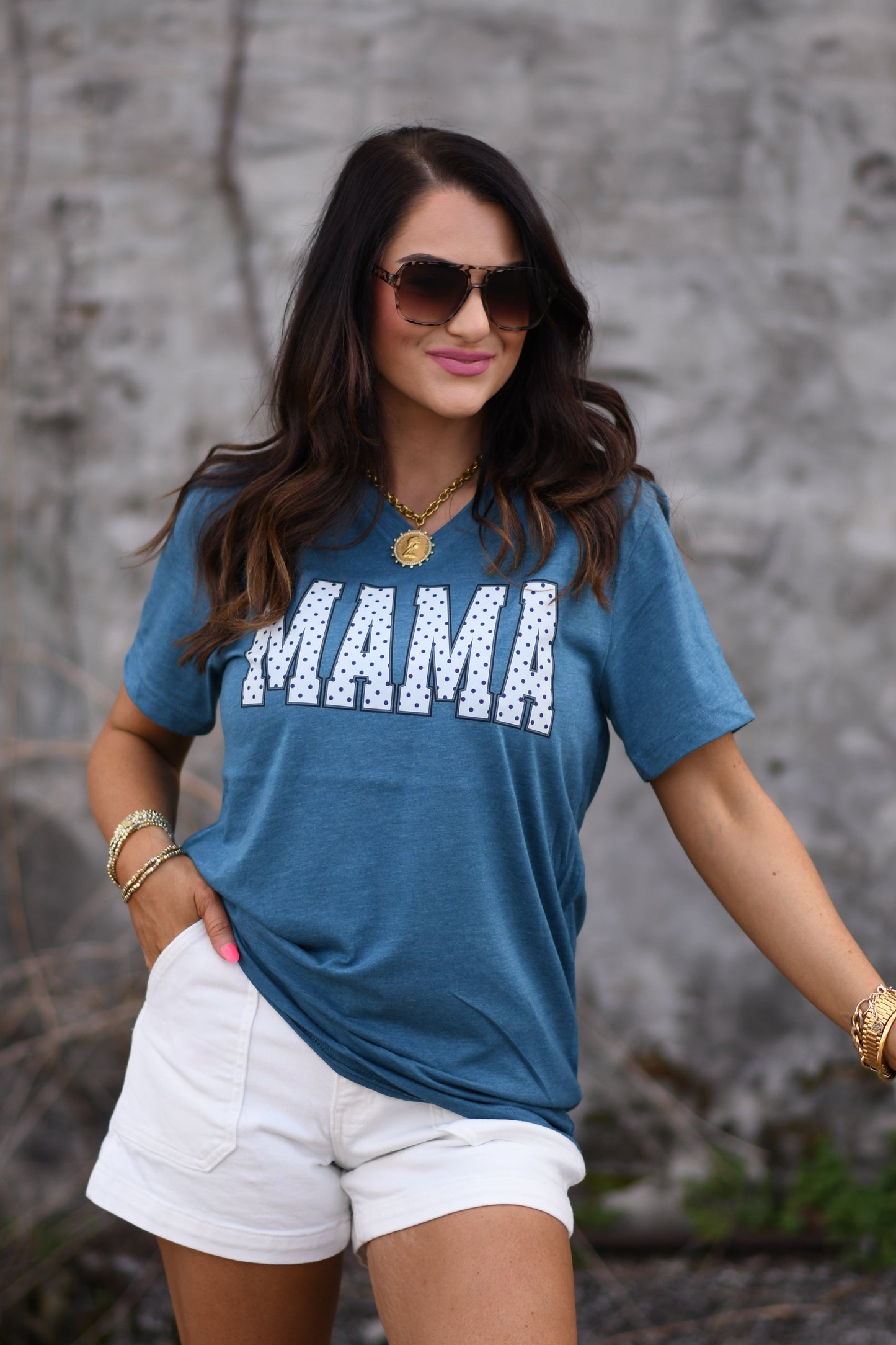 Mama Polka Dots V Neck Tee