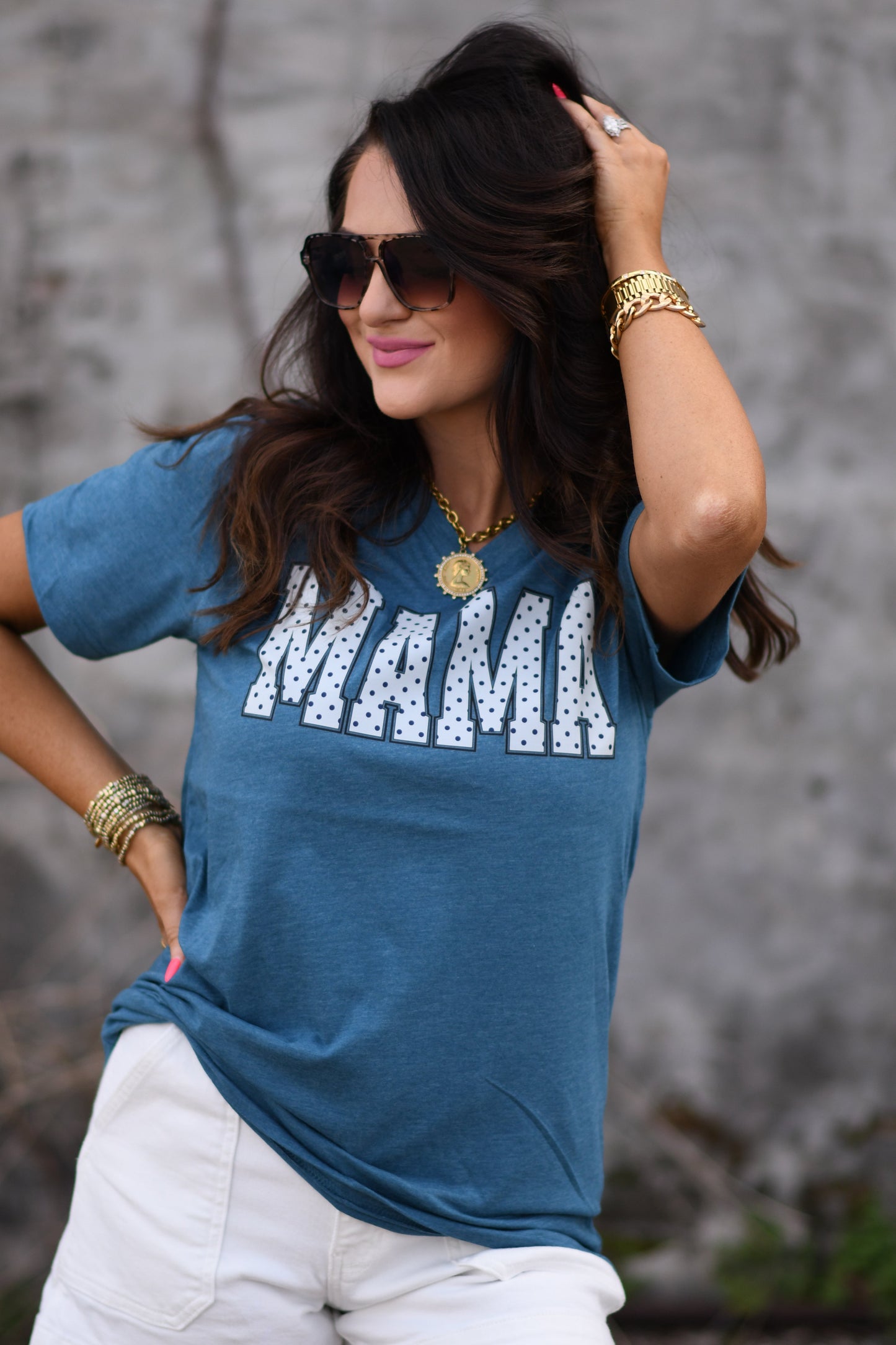 Mama Polka Dots V Neck Tee
