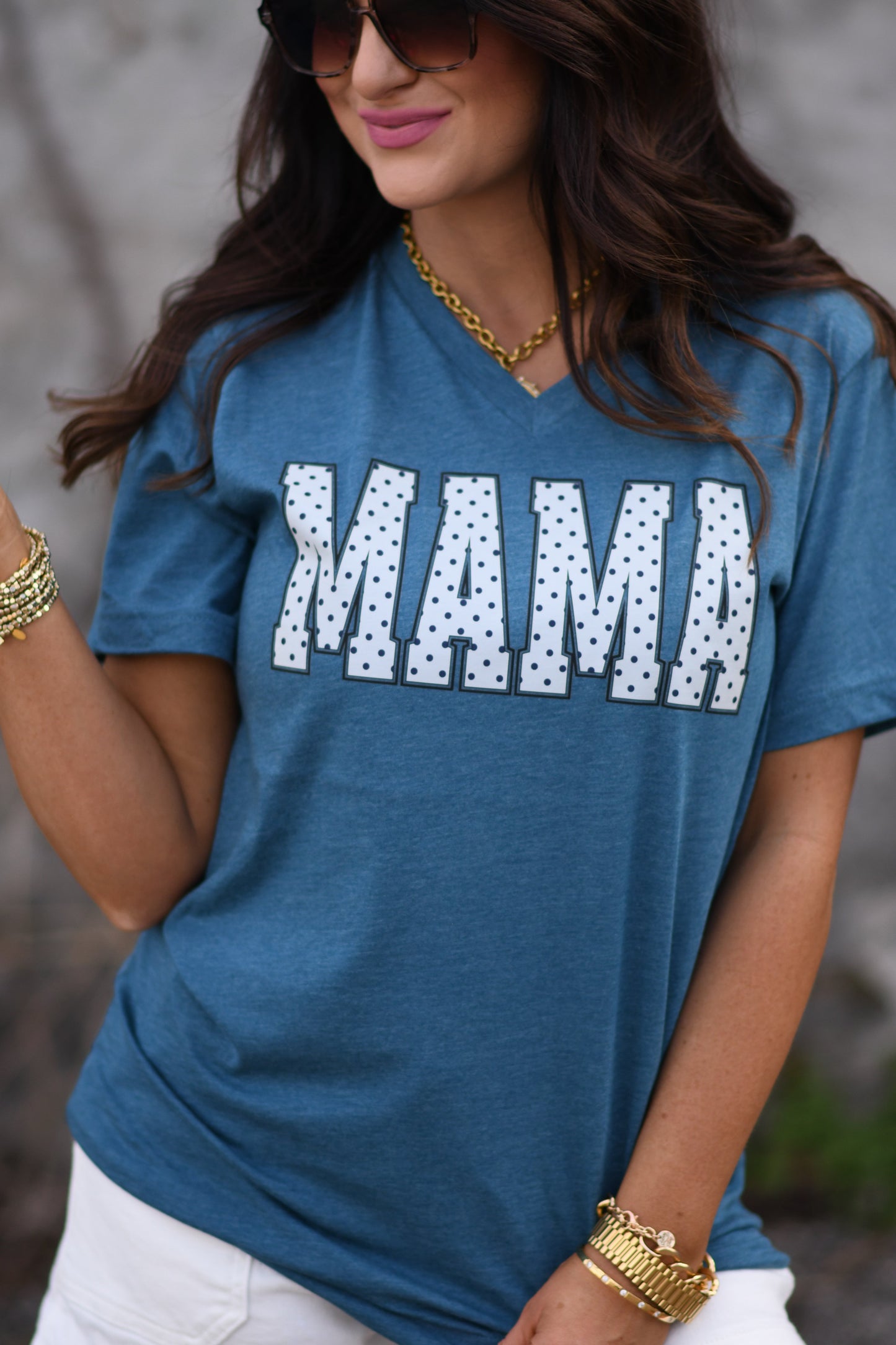 Mama Polka Dots V Neck Tee