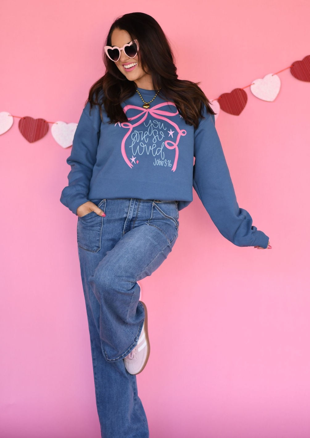 SALE You Are So Loved Bow Indigo Sweatshirt