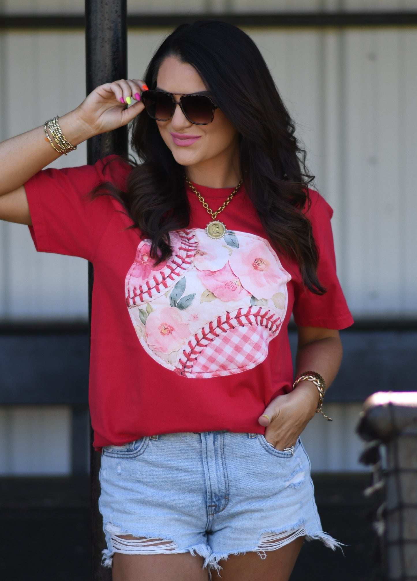 Red Florals Ball Tee