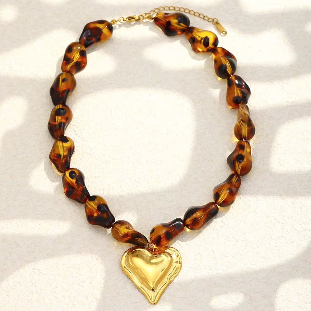 18K Gold Leopard Heart Necklace *PRE ORDER*