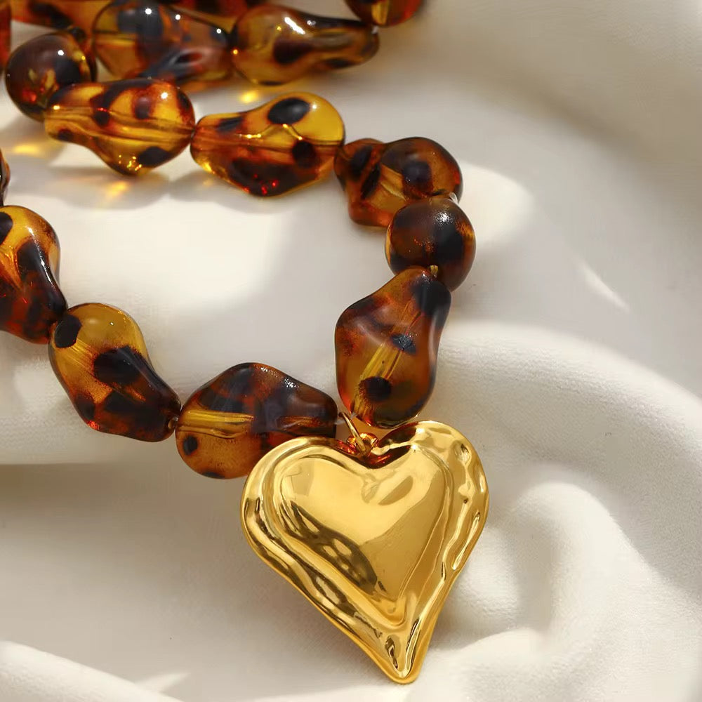 18K Gold Leopard Heart Necklace *PRE ORDER*