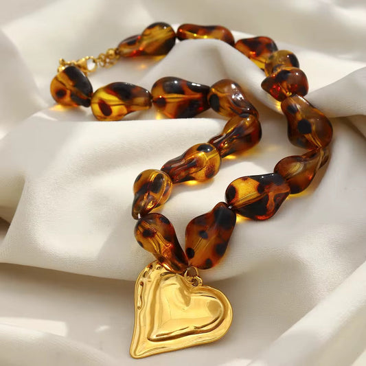 18K Gold Leopard Heart Necklace *PRE ORDER*