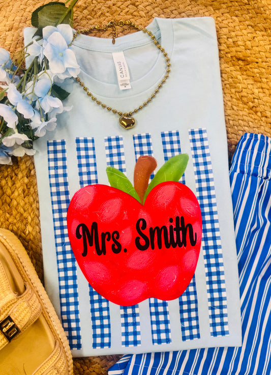Custom Apple Gingham Stripes Tee