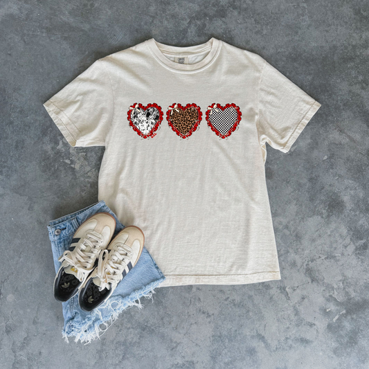 Triple Heart Patchwork – Graphic Tee or sweatshirt