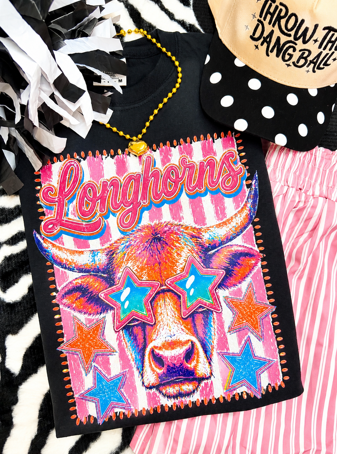 Longhorns Pink Stripe Preppy Tee
