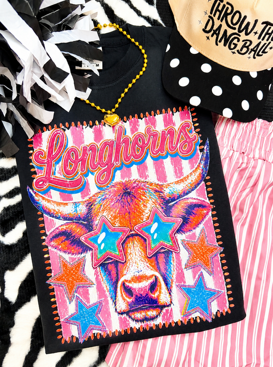 Longhorns Pink Stripe Preppy Tee