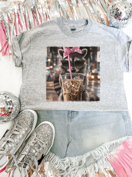 Raccoon Iced Coffee W/Bow Tee SUB DEAL - Multiple Styles