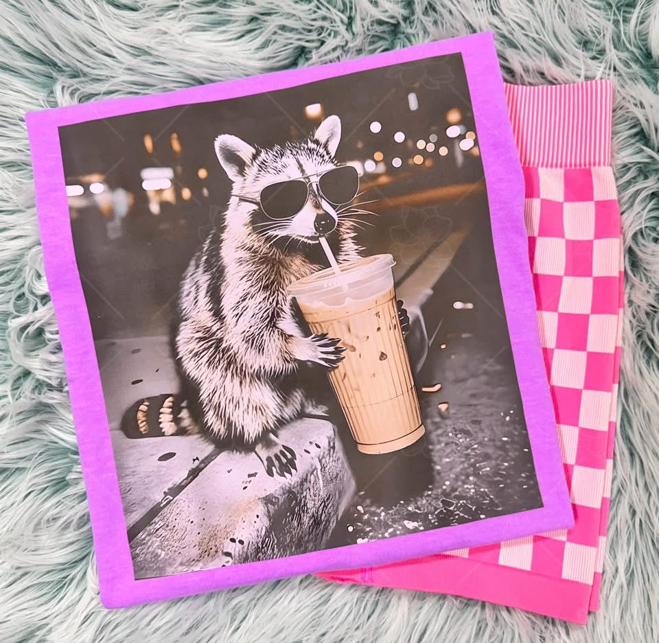 Raccoon With Coffee DTF Deal - Comfort Colors